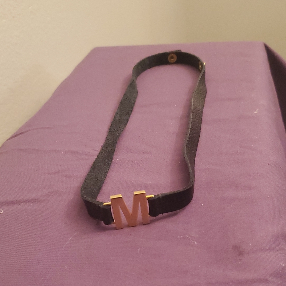 Black Choker Necklace with Gold 'M' Pendant